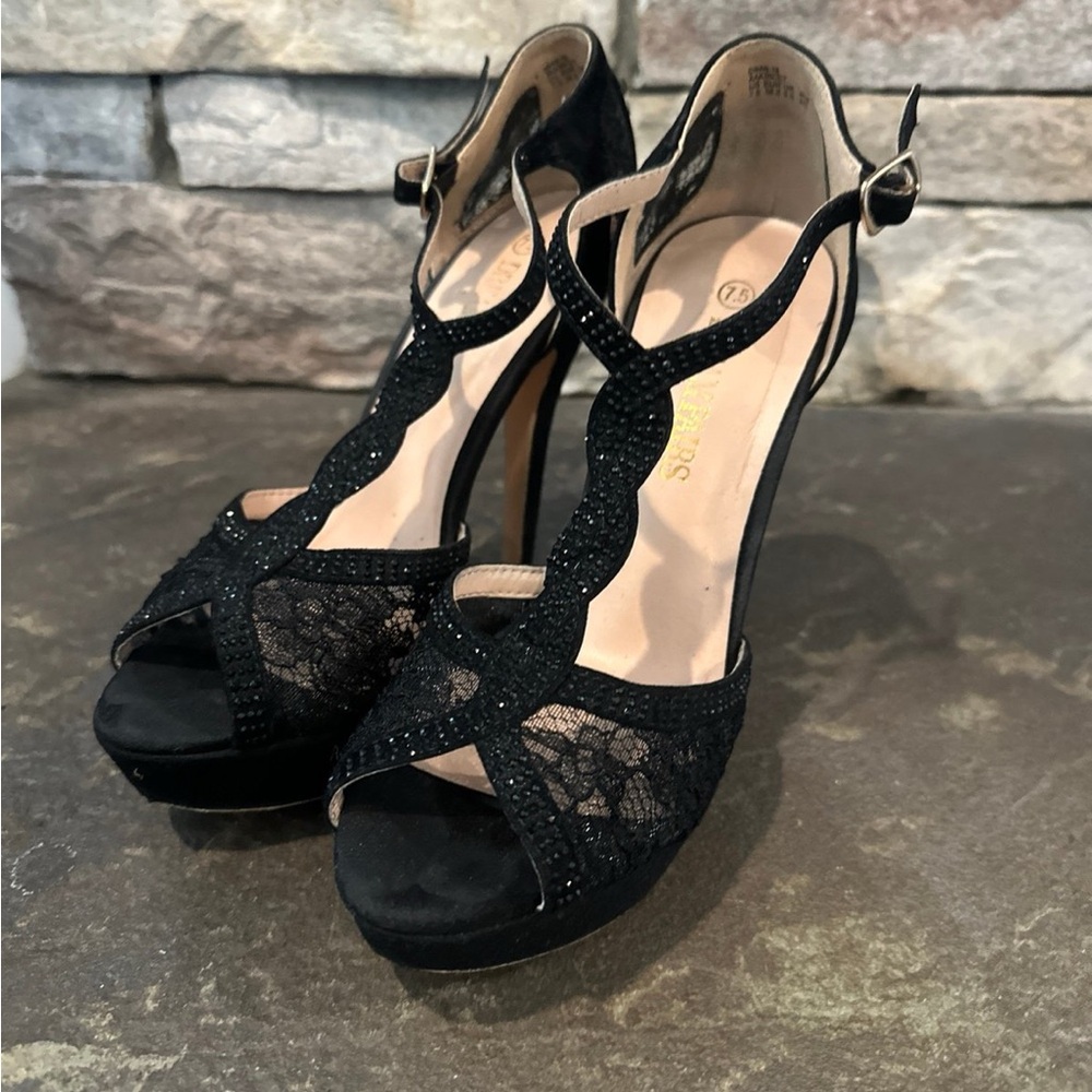 Dream Pairs Black Glitter Peep-Toe Heels